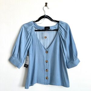 Lumière Button-Front Puff Sleeve Blouse - Size Small (NWT)